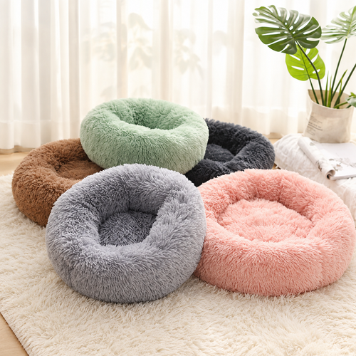 Lits ronds en peluche, cinq coloris