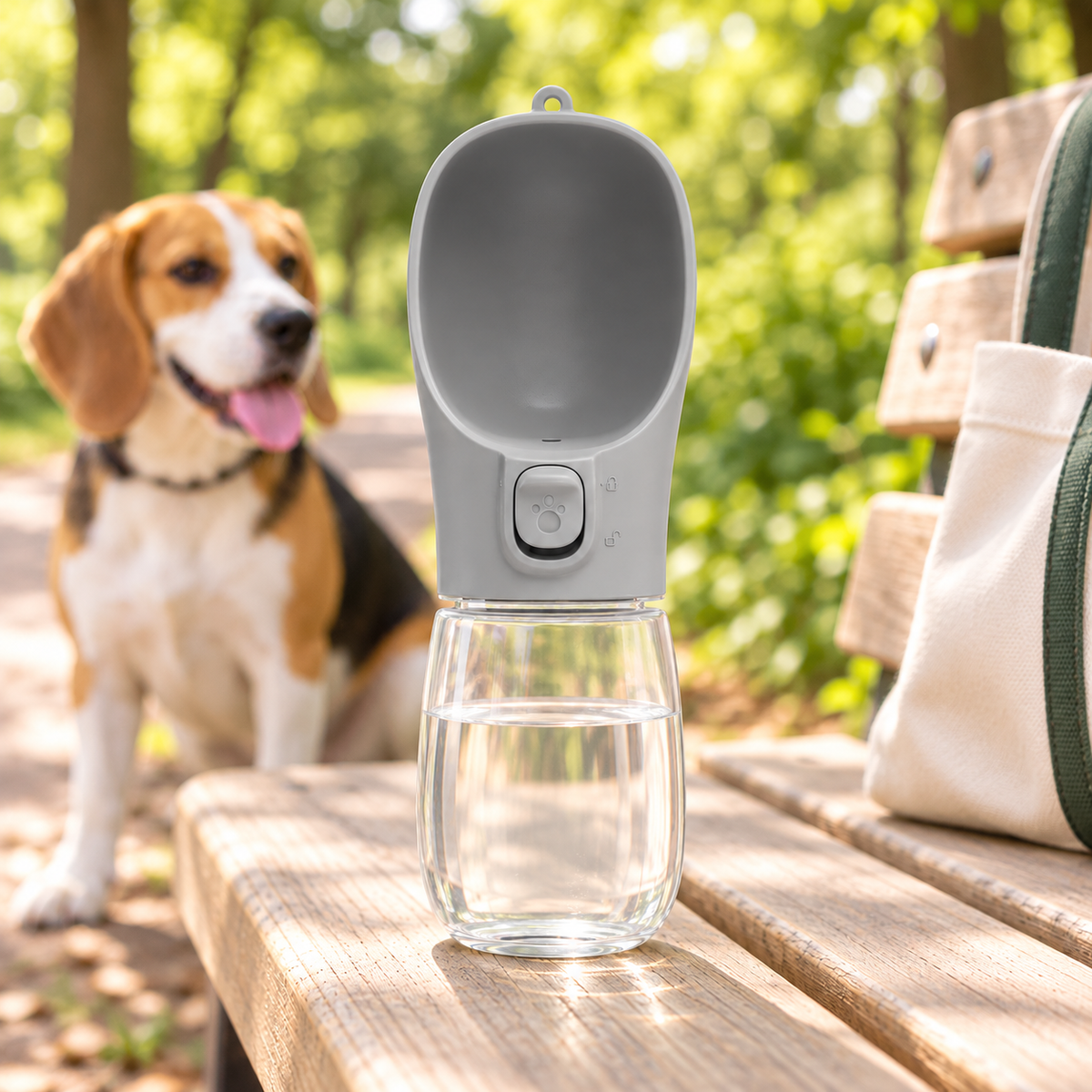Gourde pour chien pendant une pause promenade