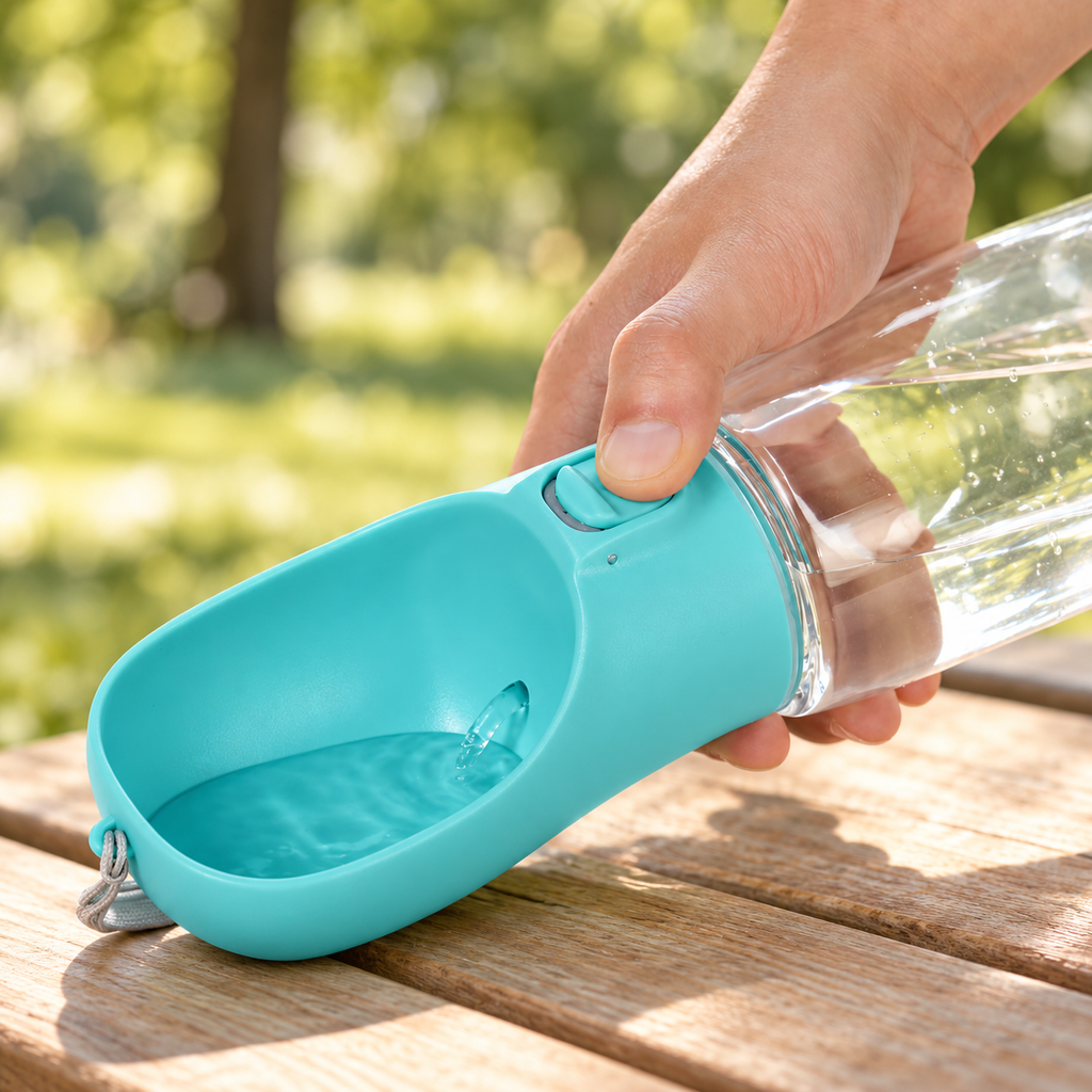 Détail du bouton et de l’arrivée d’eau de la gourde